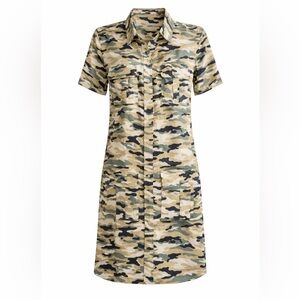 Equipment Femme Silk Shirt Dress Remy Utility Pockets Camouflage Size S